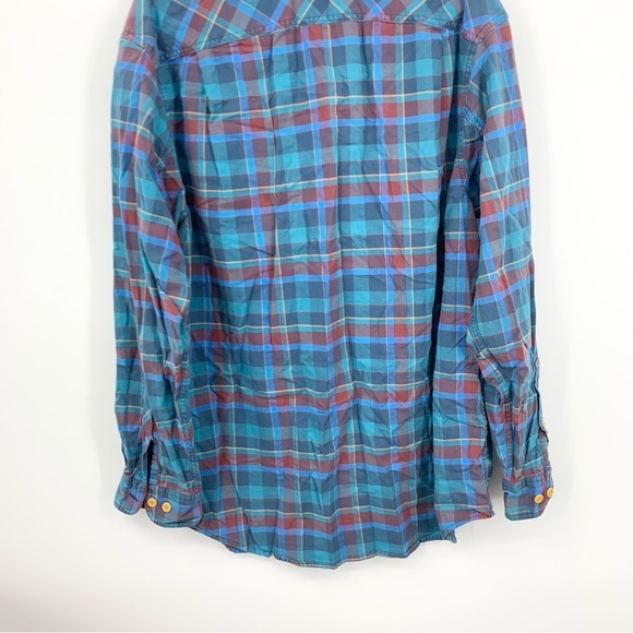 Duluth Trading Men Size Large Tall Shirt Button Down Top Blue Red Plaid Cotton - Picture 6 of 7